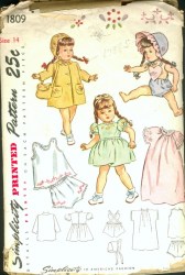 1809  SIMPLICITY 1946 12'' DOLL COAT,HAT, SUNSUIT, UNDIES, BAG COPY PATTERN